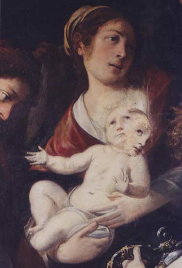 Sant’Anna e Maria Bambina durante la delicatissima fase di recupero del volto originale di Maria.